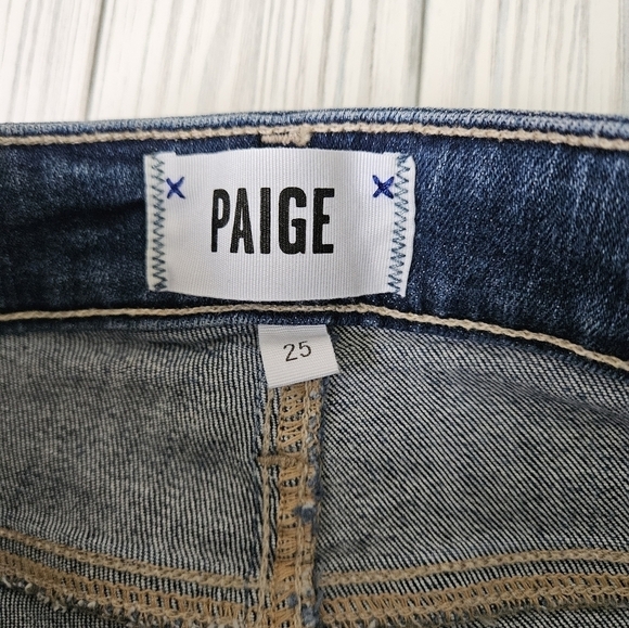 PAIGE Denim Hoxton Straight Cropped Ankle Jeans in Distressed Norfolk Blue Sz 25 - Picture 5 of 16